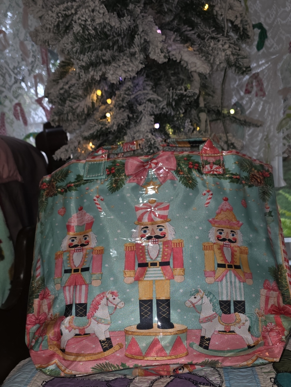 Holiday Nutcracker Bag - Pink & Teal. Holiday Perfect Carryall Christmas